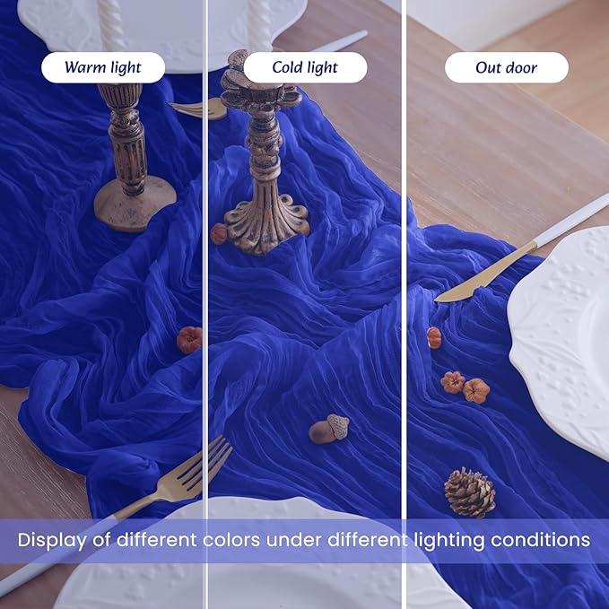 16Pack Royal Blue Table Runners 10FT Royal Blue Cheesecloth Table Runner 35x120Inch Long Boho Cheese Cloth Table Runner Rustic Gauze Table Runners for Party Wedding Bridal Baby Shower Decorations