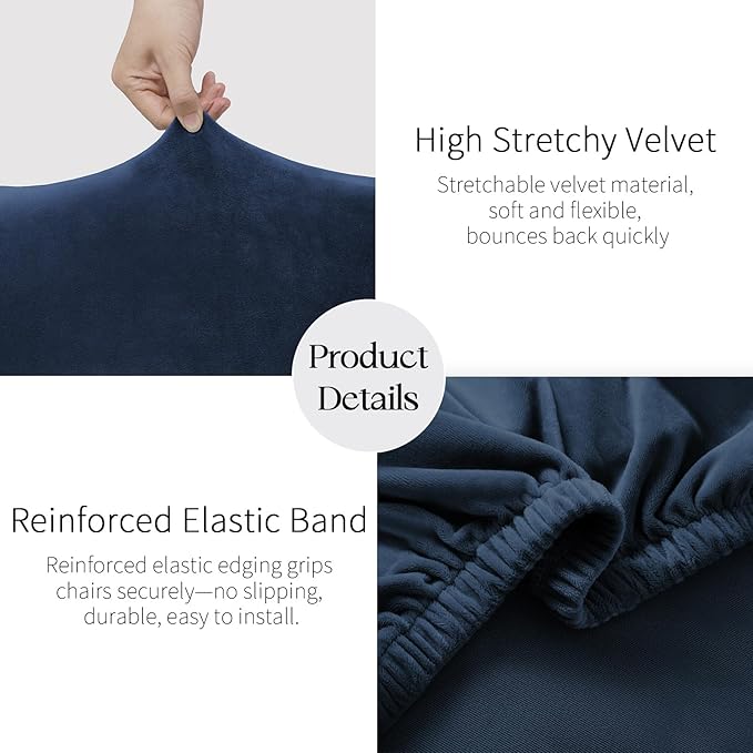 MOSAYT Velvet Stretch Chair Covers for Dining Room Set of 6 - Soft Slipcovers with Thick Removable Fabric for Parsons Chairs, Washable Seat Protectors for Kitchen, Banquet & Home Decor, Navy Blue