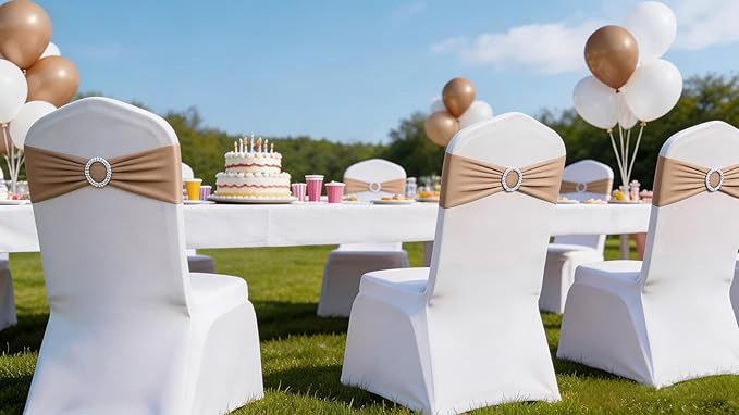 Wedding Nude Chair Sashes 100 Pack Stretch Spandex Chair Bows Bands with Buckles for Party Banquet Birthday Decorations (Nude)