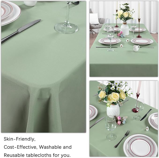 8 Pack Sage Green Tablecloth 60 x 102 Inch Rectangular for 6 Foot Rectangle Tables, Wrinkle Resistant Green Table Cloth Washable Polyester Fabric for Party Wedding Banquet