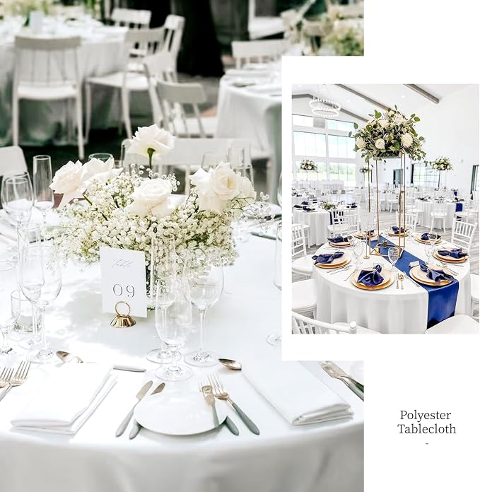 10 Pack White Round Tablecloth 120 Inch, Waterproof Polyester Table Cloth for Round Tables, White Tablecloths Stain and Wrinkle Resistant Washable Fabric Table Cover for Party Dining Wedding Banquet