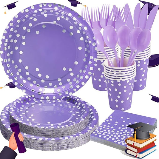 Purple Party Decorations, 168Pcs Purple Plates and Napkins Party Supplies, Lavender Birthday Plates Serves 24, Birthday Decorations for Mardi Gras, Graduation, Mothers Day