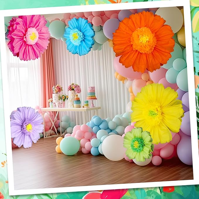 Giegxin 6 Pcs 39.3", 31.5", 24" Colorful Giant Paper Flower Mexican Extra Large Tissue Paper Flower for Wall Big Fiesta Crepe Floral Decoration for Wall Wedding Mexican Bridal Shower Tea Party Nursery