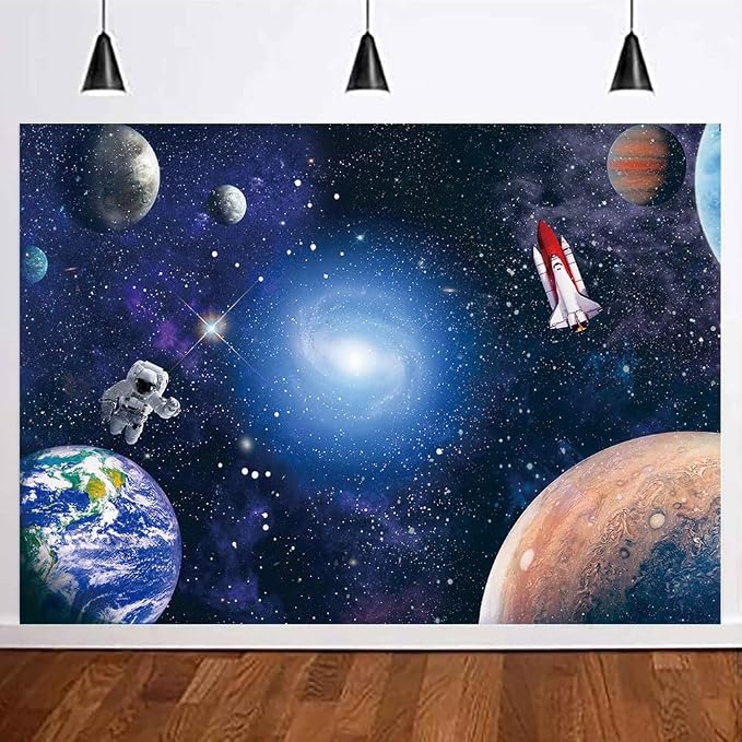7x5 FT Space Astronaut Photo Backdrop Cosmic Galaxy Stars Newborn Gift Photography Background Children Birthday Party Cake Table Decorative Banner