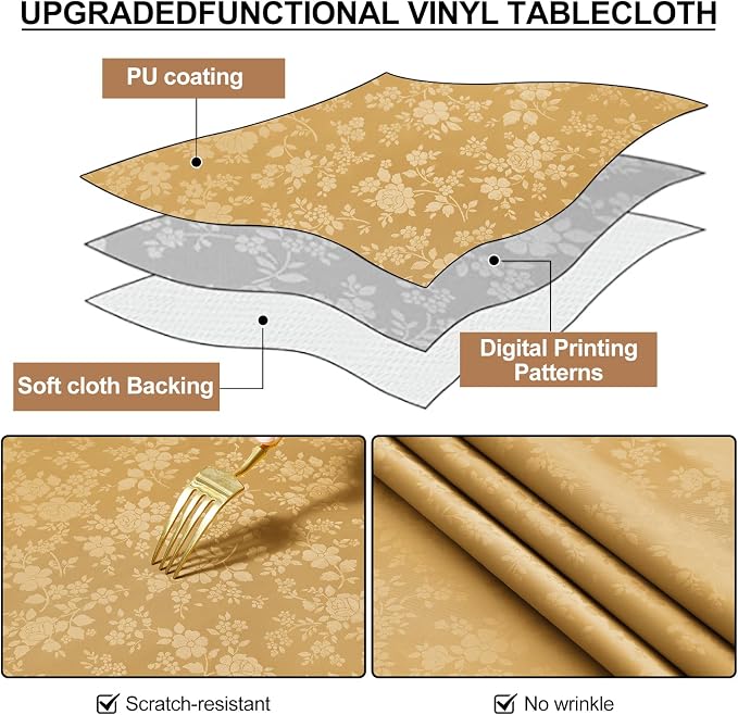 Smiry Rectangle Table Cloth, Waterproof Heavy Duty Vinyl Tablecloths, Wipeable Washable Table Cover for Kitchen and Dining Room (Gold, 60" X 84")