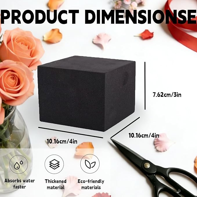 8 Pack Black Floral Foam Blocks, 4"x4"x3" Reusable & Water Absorbent Wet Foam for Artificial Silk Flowers, Wedding, Home Decor & Outdoor Planters