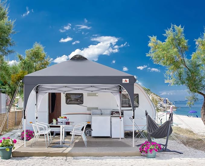 ABCCANOPY Outdoor Pop up Canopy Tent, 10x10 Instant Portable Canopy for Camping, Beach, Backyard, Dark Gray