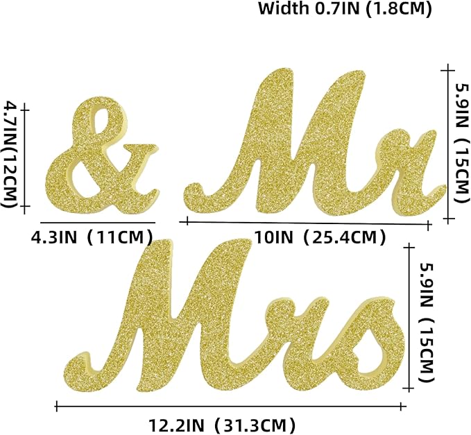 VIOPVERY Mr and Mrs Sign & Just Married Banner,Mr & Mrs Signs for Wedding Table,Large Wooden Letters for Sweetheart Table,Photo Props Wedding decorations for Anniversary,Gold