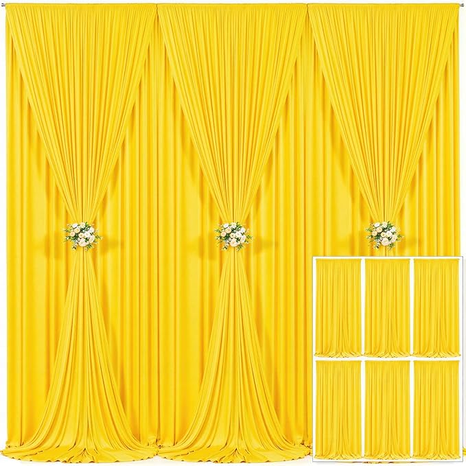 6 Panels Yellow Backdrop Curtain for Parties Wrinkle Free Lemon Yellow Photo Curtains Backdrop Drapes Fabric Decoration for Birthday Party Wedding Baby Shower 30ft(W) x 10ft(H)