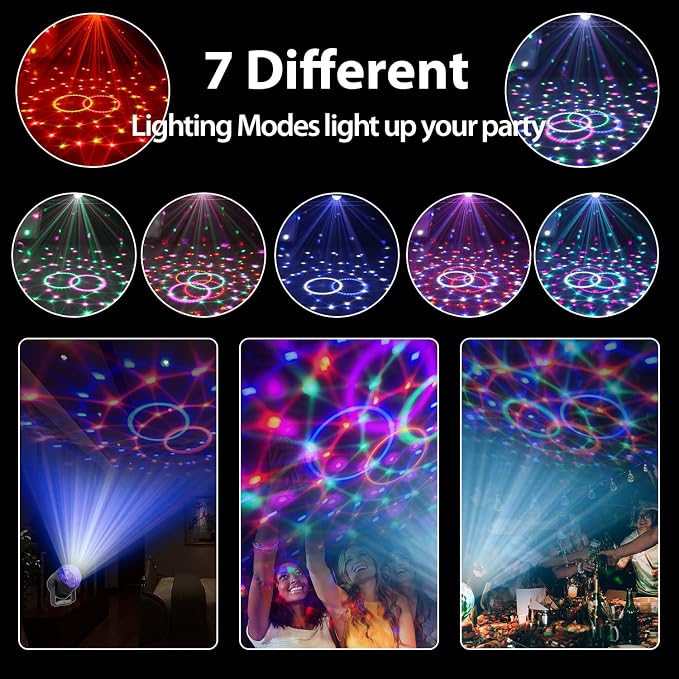 NEQUARE Disco Ball DJ Party Lights Sound Activated with Remote Control Strobe Lamp 7 Modes Stage Light for Home Room Dance Parties Karaoke Halloween Christmas Birthday Decorations[4-Pack]