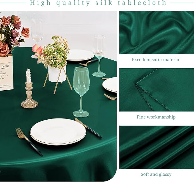 12 Pack 120 Inch Round Tablecloth, Hunter Green Satin Fabric Table Cloth for Round Tables, Wrinkle Resistant Washable TableCover Bright Silk TableClothes for Wedding Party Dining Tables Banquet