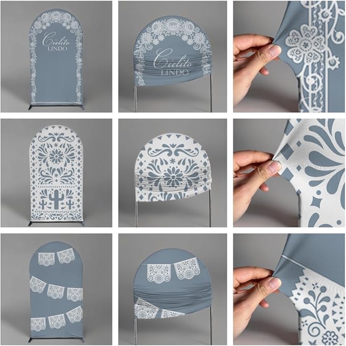 Set of 3 Arch Backdrop Cover Cielito Lindo Baby Shower Spandex Arch Fabric Cover for Mexican Bridal Wedding Birthday Party Decoration (6FT 6.6FT 7.2FT,Dusty Blue)
