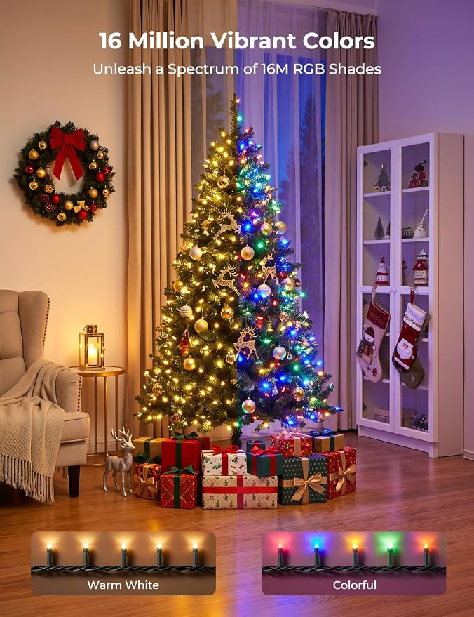 Minetom LED Color Changing Smart RGB Christmas Tree Lights, 66ft 200LED String Lights, 16 Milion Adjustable Colors Fairy Lights with Remote & Timer & Memory Function for Xmas Tree Holiday Party