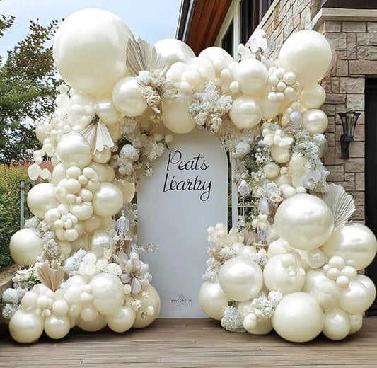 Pearl White Balloon Arch Double Stuffed Pearl White Sand Balloon Garland Kit Ivory Cream Beige Balloons Different Sizes for Birthday Baby Shower Bridal Shower Wedding Baptism Party Decor