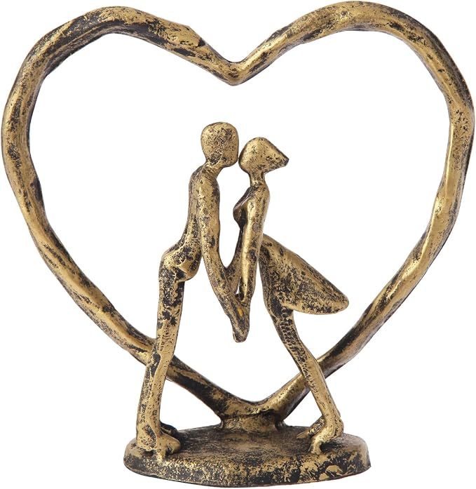 Anniversary Wedding Gift for Her Wife Husband Couple，Antique Golden Metal Couple Figurine Heart Sculpture Love Statue，Romantic 1st to 60th Anniversary,Includes Gift Box and Gift Card，Valentines Gifts