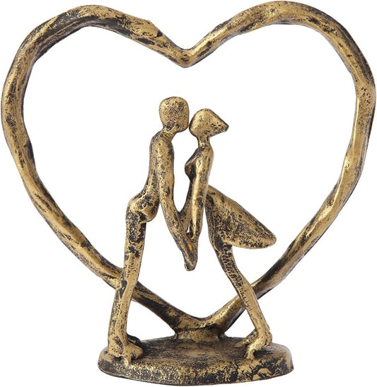 Anniversary Wedding Gift for Her Wife Husband Couple，Antique Golden Metal Couple Figurine Heart Sculpture Love Statue，Romantic 1st to 60th Anniversary,Includes Gift Box and Gift Card，Valentines Gifts