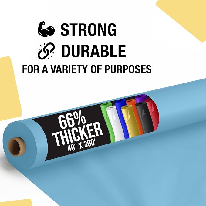Party Solids 66% Thicker Premium Sky Blue Plastic Table Cover Roll 40" X 300' Table Cloth Plastic Cover Roll Quality Thick Banquet Rolls Disposable Tablecloth Rolls Strong American Based Company