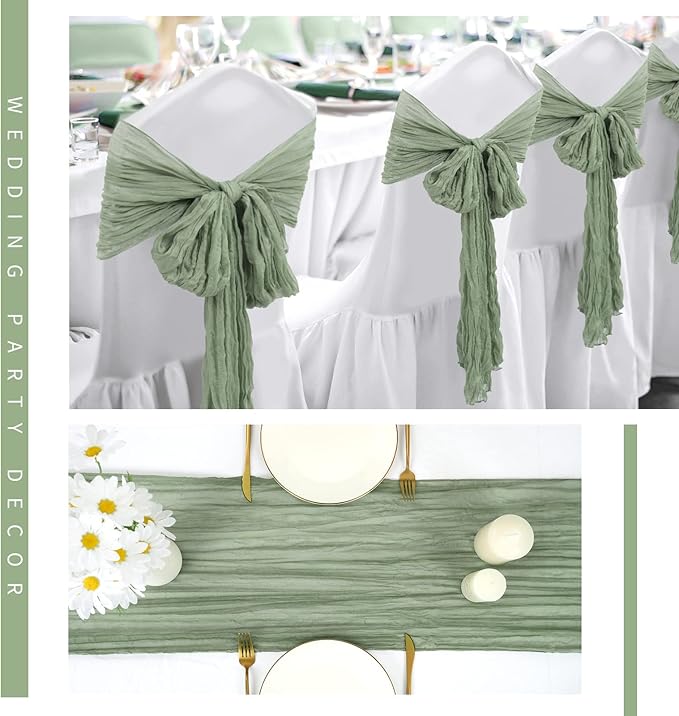 24 Pack Cheesecloth Table Runner 20 x 120 inch Cheese Cloth Table Runner Bulk,Romantic Boho Sheer Gauze Fabric Table Runners for Wedding Reception,Party,Bridal Shower Table Decor(Sage Green)