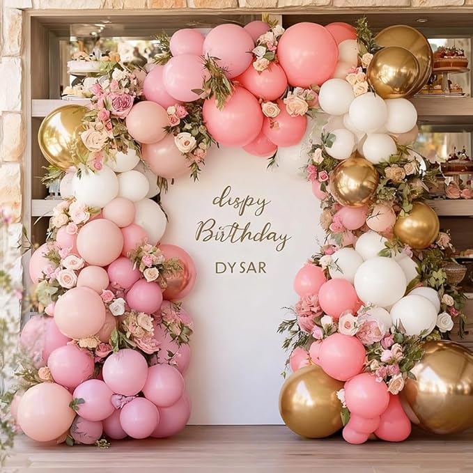 Pink White Gold Balloon Garland, Double Stuffed Pastel Light Pink Cream White Balloon Arch Kit for Baby Shower Birthday Bridal Wedding Mother's Day Party Decorations