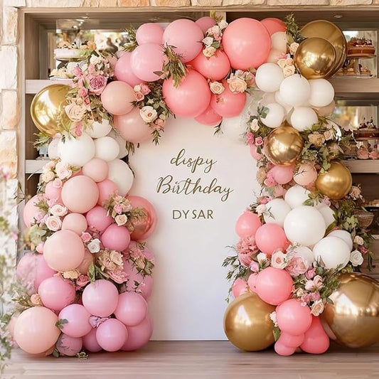Pink White Gold Balloon Garland, Double Stuffed Pastel Light Pink Cream White Balloon Arch Kit for Baby Shower Birthday Bridal Wedding Mother's Day Party Decorations