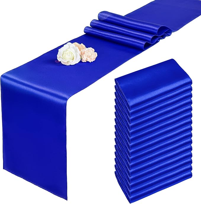 Pesonlook 15 Pack Royal Blue Table Runners 12 x 108 Inch Long for Rectangle Round Tables, Satin Table Runner for Wedding, Birthday Party Banquets Graduation Engagements Decoration