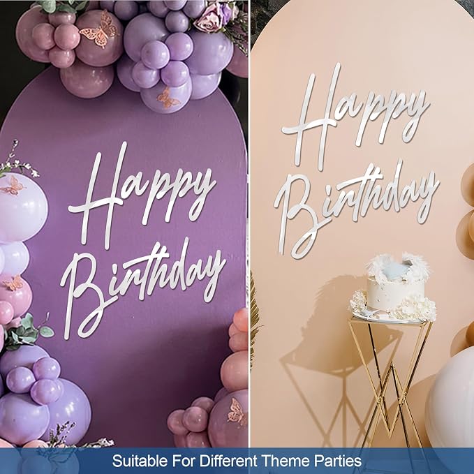 Yousoontic Happy Birthday Sign for Backdrop Large Happy Birthday Sticker Letter Acrylic Mirror Decal for Balloon Arch Wall Kpop Party, Peel Off Acrylic Film(23 x 20 Inches,Classic,White)