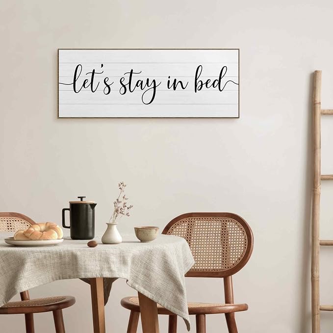 TLESKE Let's Stay in Bed Sign Large Wall Art Decor Framed 15x40, Above Bed Over Bed Canvas Wall Art Decor Print for Bedroom, Rustic Farmhouse Bedroom Signs Wall Artwork Picture