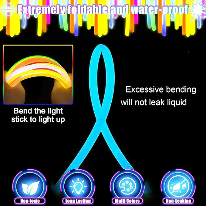 394 Pcs Glow in the Dark Party Supplies for 16 Kids Adults, Light Up Party Favors, 150 Ultra Bright Glow Sticks Bulk Party Pack with Set of 16 Glow Glasses,Earring, Headband,Bracelets, Necklaces