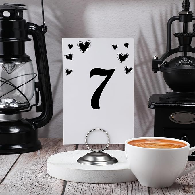 MotiMind 24 Pcs Table Number Holders-Metal Place Card Holders Table Number Stands Tabletop Sign Stands for Photos, Menu, Memo, Notes, Wedding, Restaurant, Banquet, Birthday(Matte Silver)