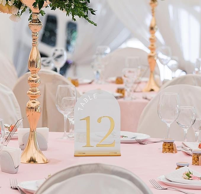Frosted Arch Gold Table Numbers - 5x7" Frosted Arch Acrylic Table Signs with Gold Mirror Numbers for Banquet, Party, Event, Anniversary
