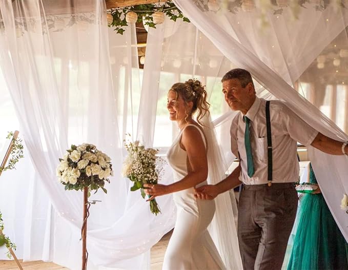 DUOBAO Sheer Voile Chiffon Fabric Draping Chiffon Ceiling Drapes 30ft, 6 Pieces White Wedding Ceiling Drapes Use for Backdrop Curtain - Wedding and Special Events - SnowWhite, 5x30feet