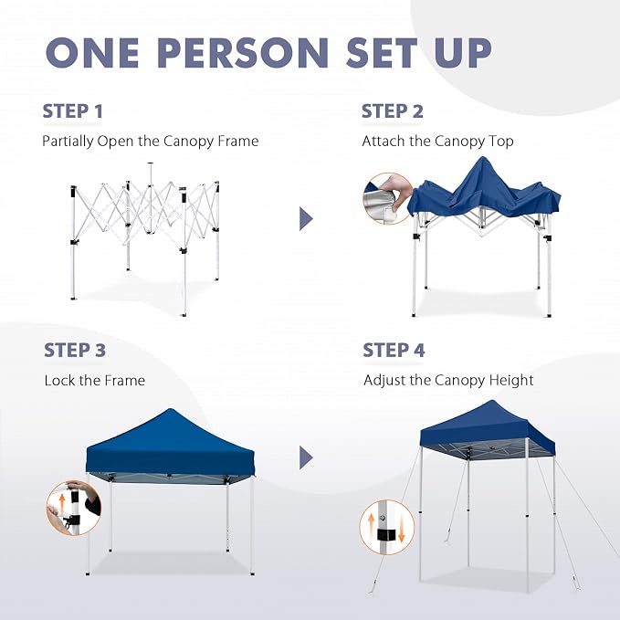 5x5 Pop Up Canopy Tent, Instant Portable Beach Canopy, Outdoor Tent with Carry Bag for Camping, Sports, Tailgating, Events, Dark Blue