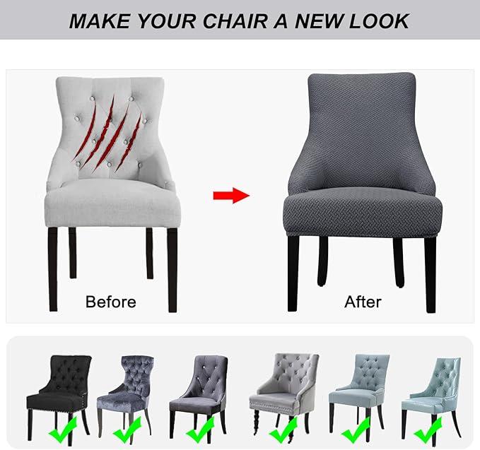 Lellen Stretch Wingback Chair Cover Slipcover - Reusable Wingback Side Chair Slipcover,Accent Chair Cover,Arm Protector Seat Cover,Wing Chair Cover for Dining Living Room Home（4PCS,Dark Grey）