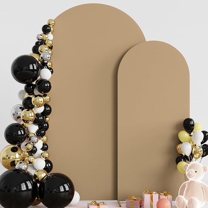 Wokceer Wedding Arch Stand 7.2FT, 6FT Spandex Fitted Arch Cover 2 Set Round Top Chiara Arch Backdrop Stands for Birthday Party Ceremony Banquet Decoration Khaki