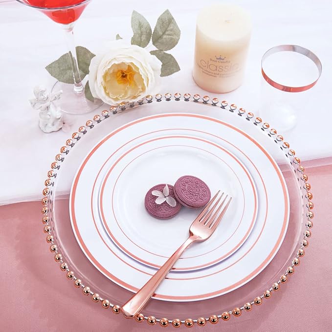 WDF 120 pieces Rose Gold Plates Disposable - Heavy Duty Rose Gold Plastic Plates Perfect for Wedding Party Birthday