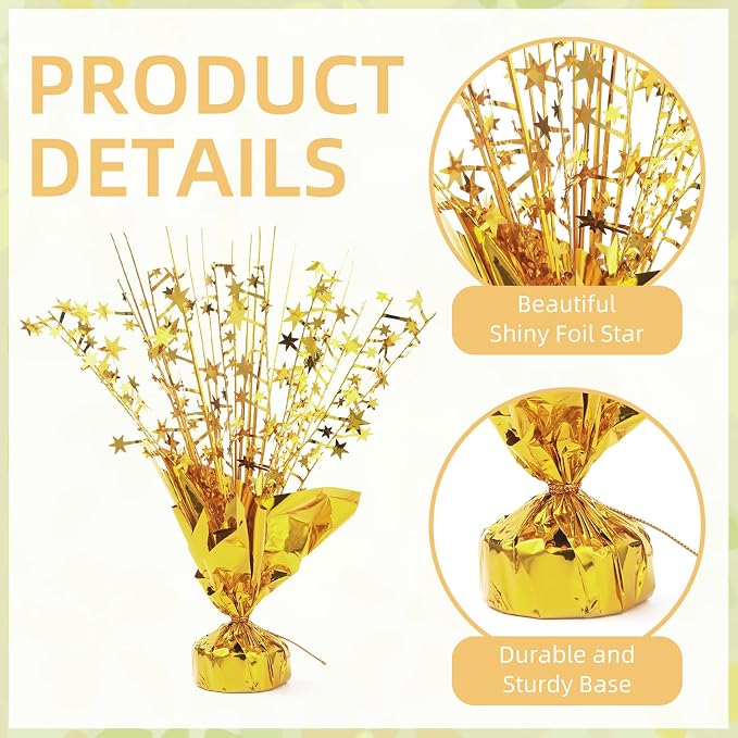12 Pack Gold Metallic Foil Spray Centerpiece Star Table Decoration Burst Table Centerpieces for Birthday New Year Wedding Anniversary Graduation Party Supply (Gold)