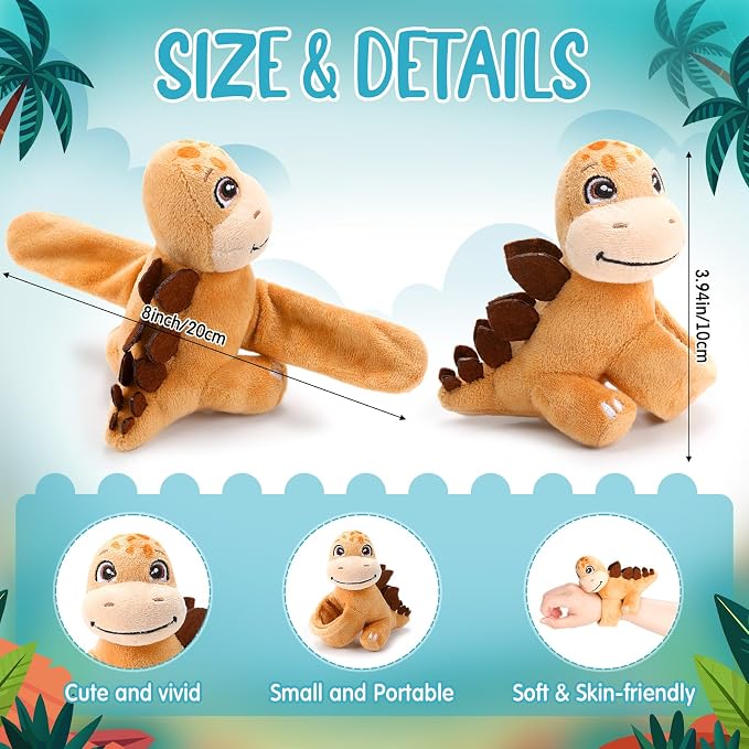Liliful 8 Pack Kids Plush Gifts Stuffed Animal Cat Slap Bracelets - 8 Inch Back to School Prize Box Toys Wrist Cute Snap Birthday Rewards for Boys Girls Child Pet Adoption Party Favors(Dinosaur)