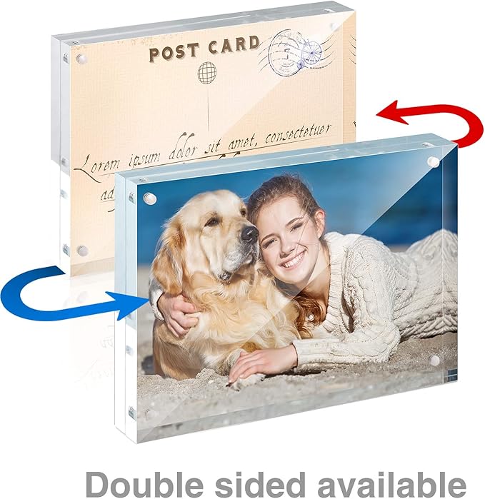 TWING 5x7 Inch Acrylic Picture Frame 5 Pack,12+12MM Thickness Double Sided Acrylic Picture Frames Set with Microfiber Cloth,Clear Horizontal Magnet Photo Frames,Desktop Display Gift Ideal