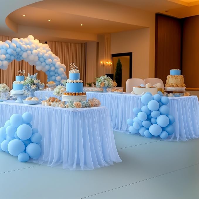 HB HBB MAGIC Baby Blue Tablecloths 8 Foot Rectangle Tulle Table Skirt Rectangle Tables 8ft Fitted Spandex Table Covers Light Blue Tablecloth