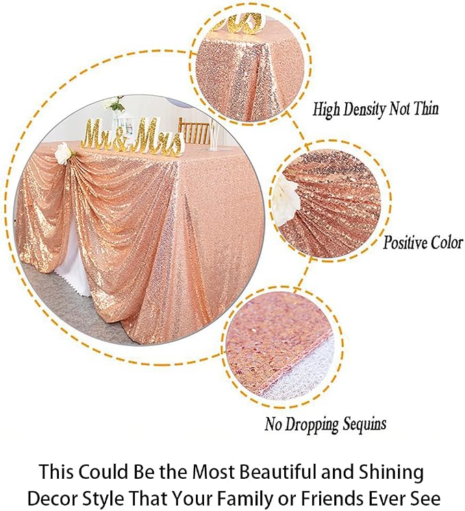 ShiDianYi Rose Gold Sequin Tablecloth 90x156-Inch Rectangle Tablecloths for 8FT Tables Rectangular Golden Table Cloths for Parties Sequins Fabric Overlay Wedding Holiday Decor