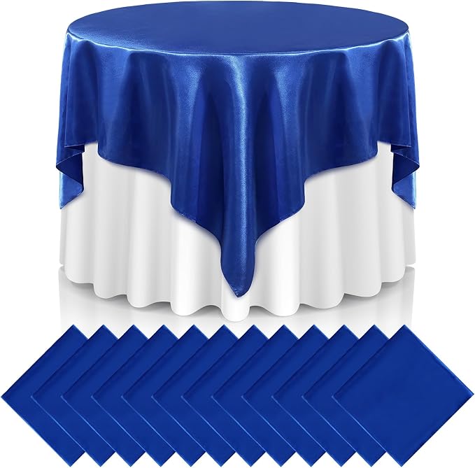 Newwiee 12 Pcs 72 Inch Satin Tablecloth Square Overlay Smooth Fabric Tablecloth Satin Table Cover Fabric Decoration Dining Cloths for Party Wedding Banquet Table Decoration(Royal Blue)