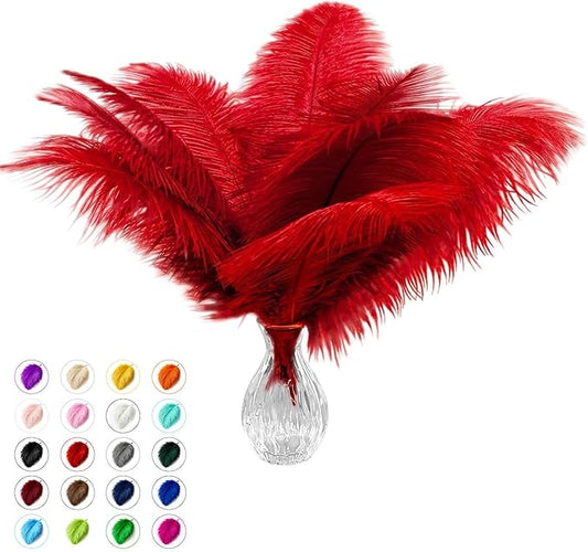 Piokio 40 pcs Red Ostrich Feathers 12-14 inch(30-35 cm) Bulk for Wedding Party Centerpieces, Gatsby Decorations and DIY Clothes Decoration