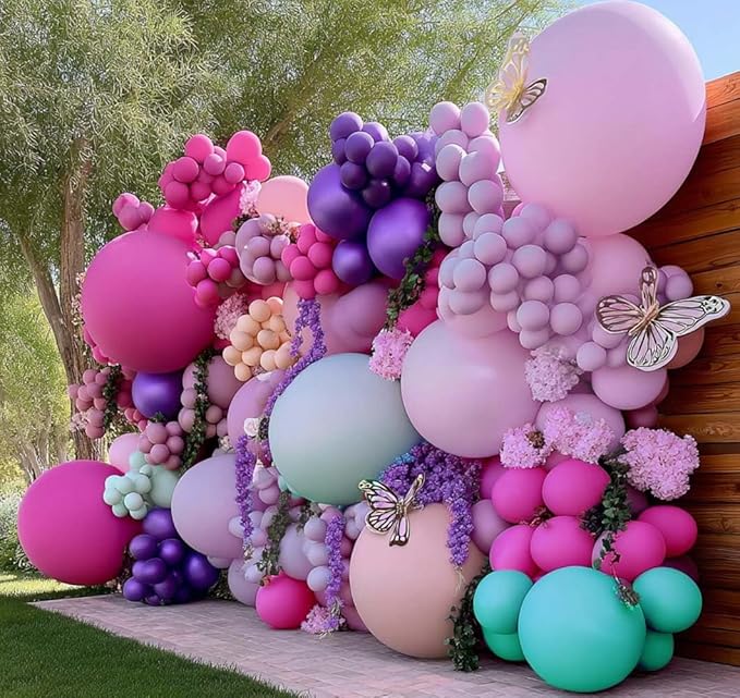Pastel Purple Pink Balloons Lavender Teal Balloon Garland Metallic Lilac Blue Balloons Different Size Green and Orange Balloon Arch Kit For Encanto Birthday Butterfly Baby Shower Princess Party Supply