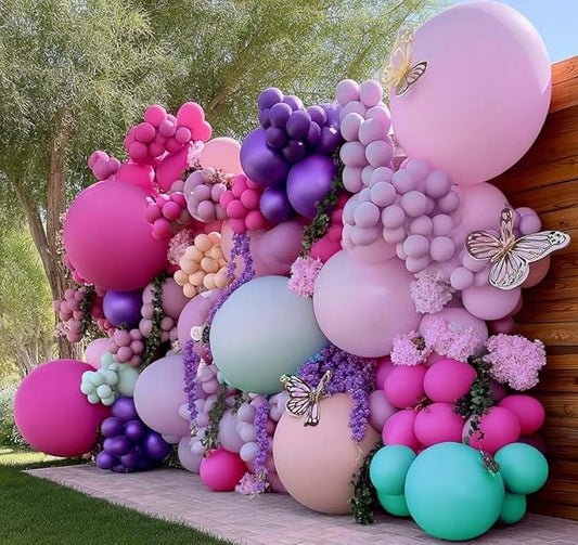 Pastel Purple Pink Balloons Lavender Teal Balloon Garland Metallic Lilac Blue Balloons Different Size Green and Orange Balloon Arch Kit For Encanto Birthday Butterfly Baby Shower Princess Party Supply