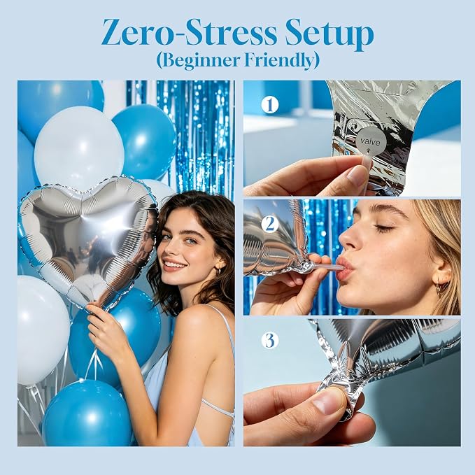 Bachelorette Party Decorations, Light Blue Bridal Shower Decor Set with 40" Bride Balloons, White Sash, Veil, Foil Curtains, Banner & 30pcs Blue Butterflies for Beach Coast Lake Party