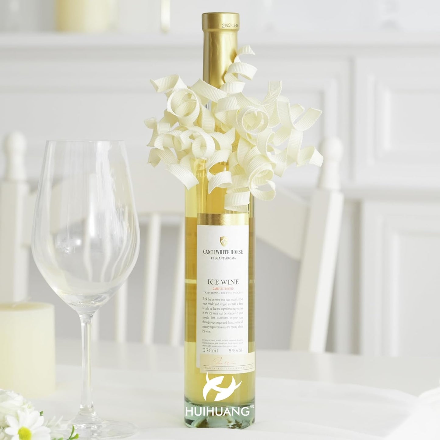 HUIHUANG Ivory Bows for Gift Wrapping, White Curly Ribbon Bows Self Adhesive Burst Gift Bow for Presents, Wine Bottle, Treat Bags, Wrap Accessories, Bridal Shower Wedding Party Favor - 6 Counts