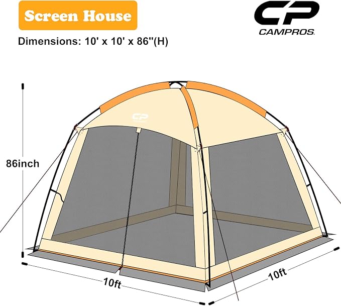CAMPROS CP Screen House 10 x 10 Ft Screened Mesh Net Wall Canopy Tent Screen Shelter Gazebos for Patios Outdoor Camping Activities - Beige