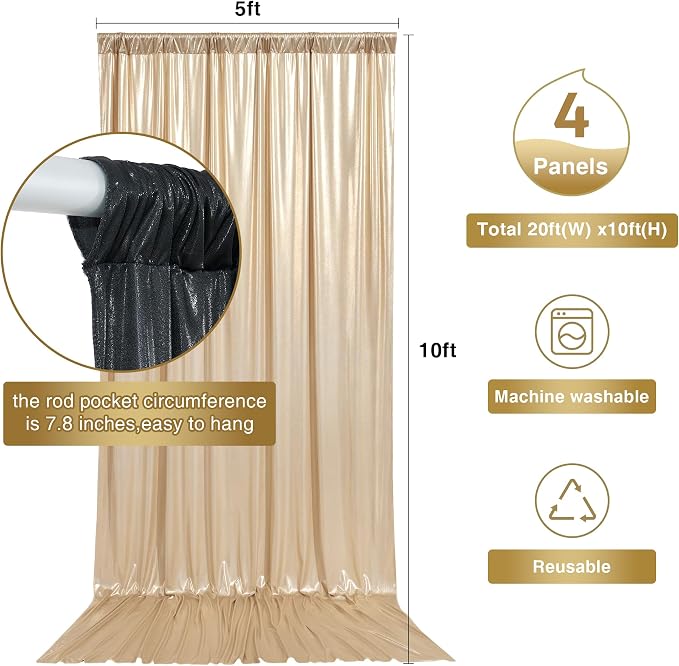 20ftx10ft Black and Champagne Sequin Backdrop Curtain Panels for Parties, Wrinkle Free Glitter Photo Backdrop Drapes 4 Panels 5x10FT Shimmer Back Drop Cloth for Wedding Birthday Photography Background