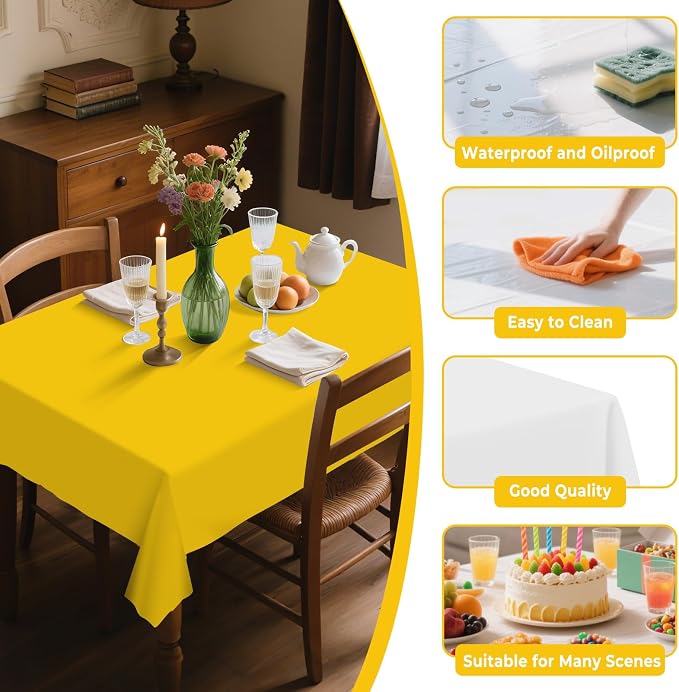 54IN X 160FT Plastic Table Cover Roll with Cutter Box, Cut to Size Plastic Table Cloths for Parties, Birthday, Disposable Tablecloth Roll for All Shape Tables (Yellow, 54 Inch X 160 Feet)