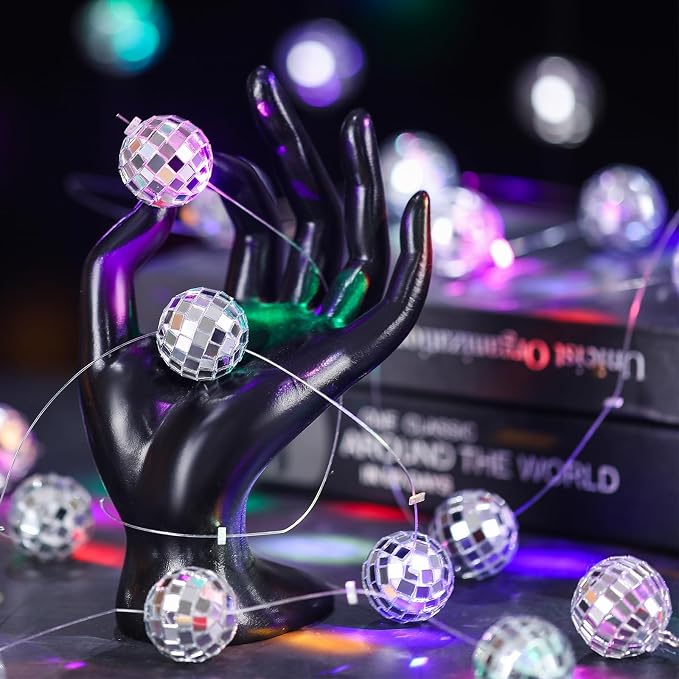 Sumind 8 Pack Disco Party Decorations Mini Disco Ball Garlands Silver Mirror Ball Hanging Banner Silver Streamer Curtains for Birthday Wedding Christmas Party Backdrop Supplies(1 Inch)